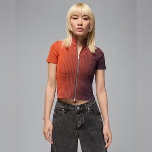 Air Jordan Women's Full-Zip Knit Top Ribbed Gradient Cropped Streetwear
